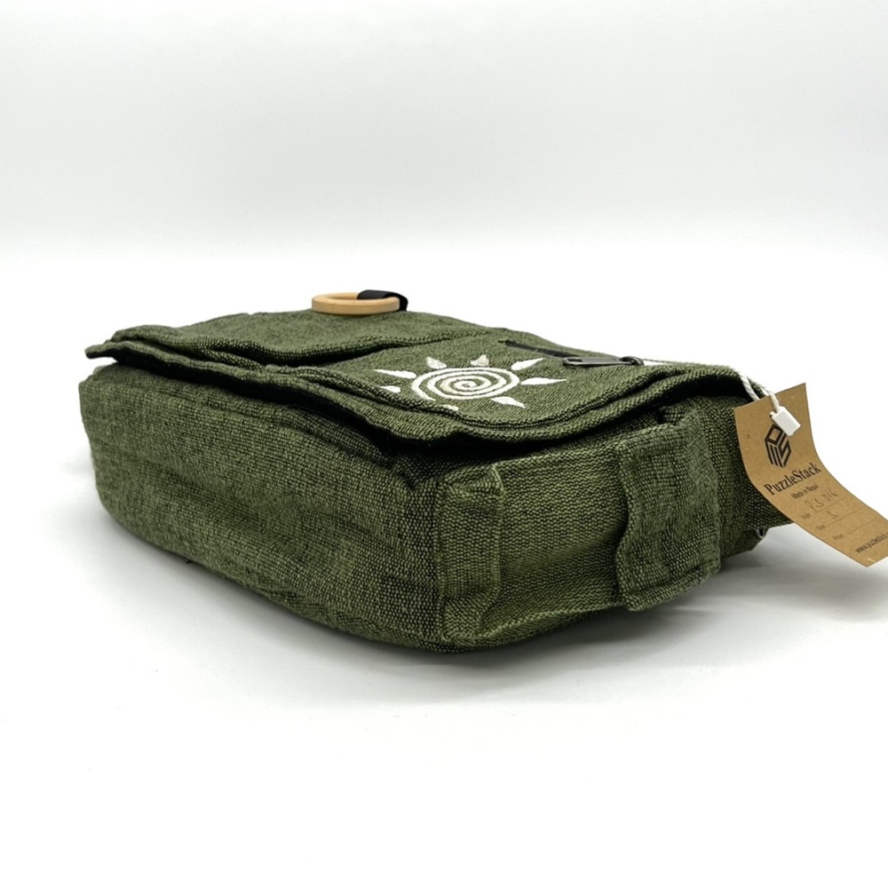 Green Messenger Bag Sustainable Eco bag Handmade Gift Swirl Sun Embroidery - Picture 8 of 8